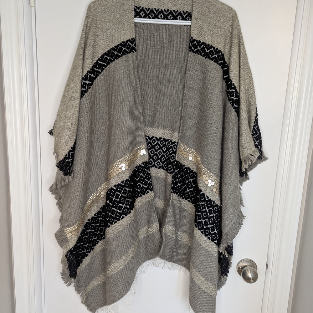 Anthropologie Gray and Black Poncho